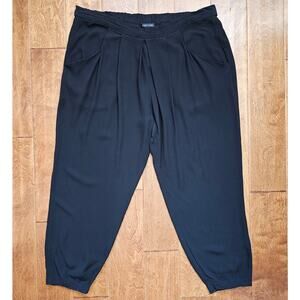 EUC EILEEN FISHER Black Silk Georgette Crepe Casual Tapered Leg Pants L